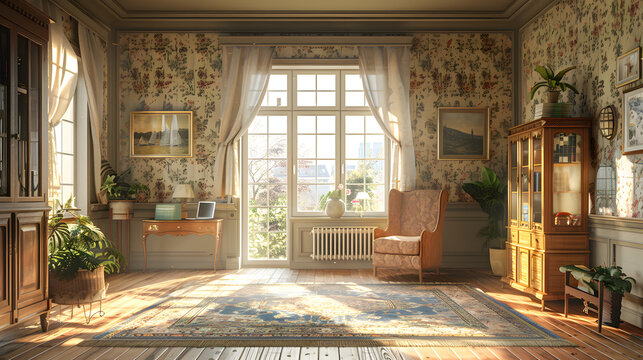 Interior of Room with Wallpaper  Stock Photographic