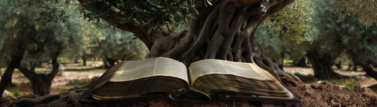Ancient retro scribes desk with a mysterious Bible translating Old Testament wisdom into the modern age