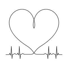 Heart continuous one line art drawing , color shape Love sign, outline Vector illustration.