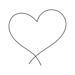 Heart continuous one line art drawing , color shape Love sign, outline Vector illustration.