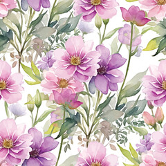 Beautiful blooming watercolor flower seamless pattern