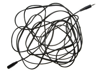 Bundle of cables and jack plug isolated on white