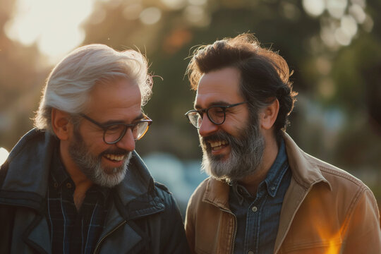 Two men close up smiling outdoor