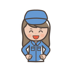 満面の笑みを浮かべる女性作業員、清掃員のイラスト