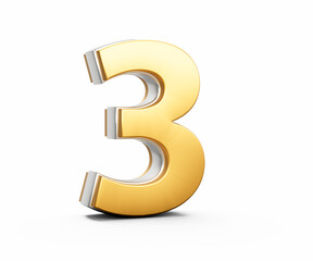 3d Golden Shiny 3 Three Digit 3d Three Number Isolated On White Background 3d Illustration