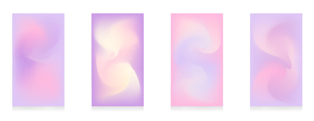 Fototapeta premium Set of vertical pastel gradients for social media stories. Dynamic background with blurred liquid texture. Pink, beige, purple color. Vector illustration.