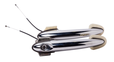 Spare part and body element outer handle of opening a door from a car on a white isolated background. Auto service industry.