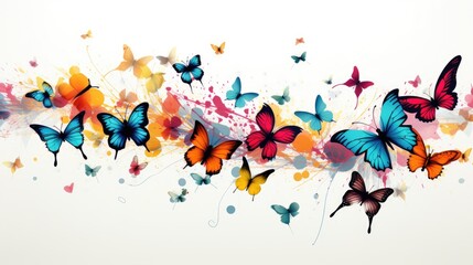 Fantastic background with butterflies on a white background. Bright, colorful insects. The concept of spring and summer.