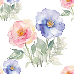 Beautiful blooming watercolor flower seamless pattern