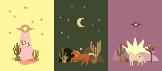 Wild west poster collection, boho abstract style © NKTN