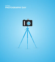 World Photography Day, Photography day creative, camera, lance, photographer, city, Design for social media banner, poster 3D Illustration.