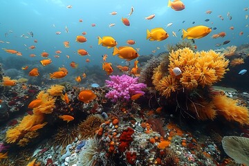 Fototapeta na wymiar Colorful Coral Reef Teeming with Tropical Fish