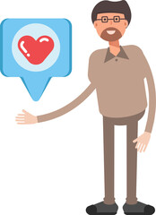 Beard Man Character and Heart Message
