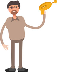 Beard Man Character Holding Space Gun
