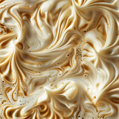 An abstract photograph capturing the intricate patterns formed by swirling cream in a cup of coffee, highlighting the beauty of everyday moments.