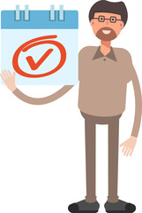 Beard Man Character and Check Mark Sign
