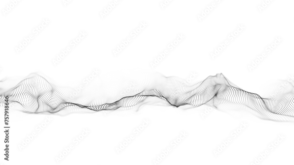 Poster abstract technology wave of particles. big data visualization. background with motion dots. artifici