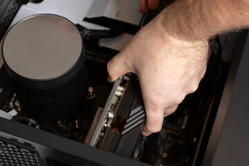PC repair service, technician fixing broken computer, hardware replacement, professional work.