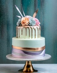 Sweet sophistication , the elegance of a minimalist birthday cake design, featuring sleek lines and a touch of metallic accents