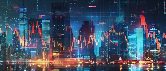 Financial graph on abstract city background