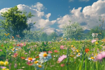 Fototapeta premium A flower meadow in spring on a sunny day.