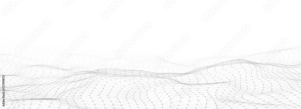 Poster abstract technology wave of particles. big data visualization. background with motion dots and lines