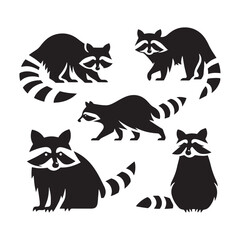Raccoon Vector Silhouette: A Mysterious Silhouette Capturing the Essence of Raccoon Cunning in Vector Form. Black raccoon illustration.
