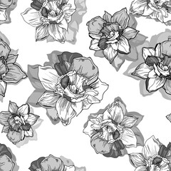 Spring flowers Daffodil pattern. Floral seamless pattern, daffodil flowers. Elegant floral hand