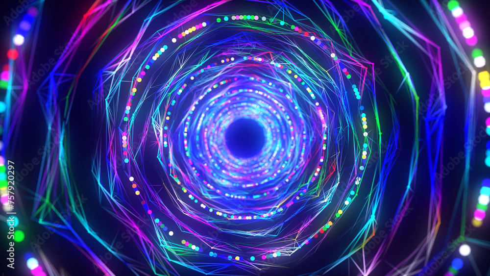 Aufkleber abstract wireframe tunnel. wormhole. 3d portal grid. futuristic fantasy funnel. 3d rendering.