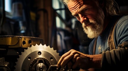 Skilled mechanic performing brake pads replacement on his car for routine maintenance