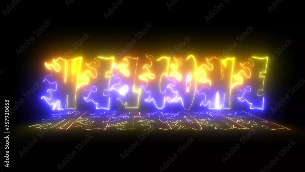 Poster glowing 3d welcome text background animation on the black background. animation of the welcome word 
