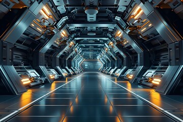 Futuristic Interior Space Ship Hallway with Hyper-Detailed Lighting