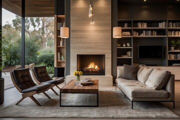 Cozy Reading Nook by the Fireplace