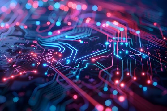 Colorful and Intricate Circuit Board with Lights