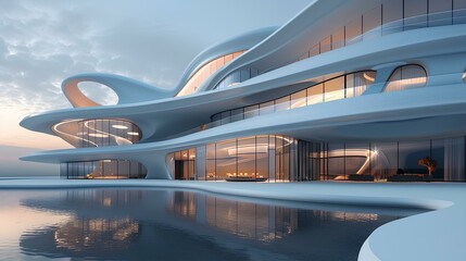 An inside view of an architecture that uses modern technology to increase design efficiency,Futuristic design angles,Innovative architectural concepts,Cutting-edge design techniques.
