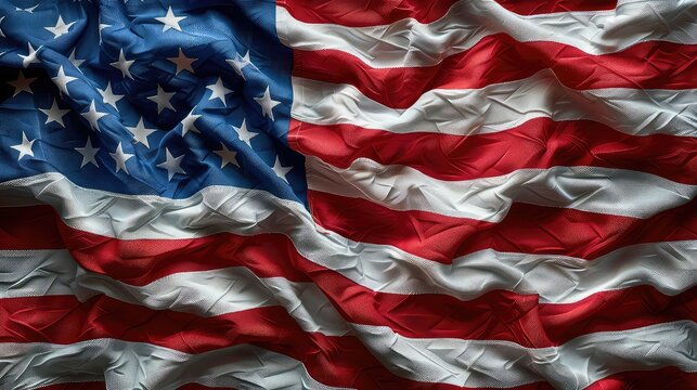 Happy 4th of July, American flag waving in the wind, Perfect for background or texture purposes.