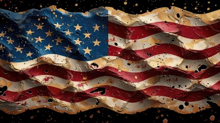 14th June flag day, Grunge USA flag on black background. 3D rendering.