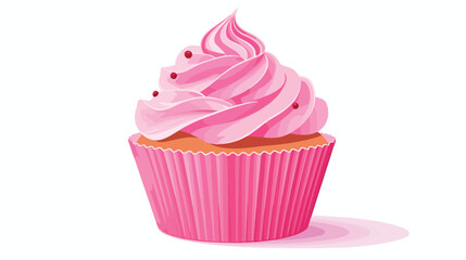Pink cupcake in a pink wrapper on a white background