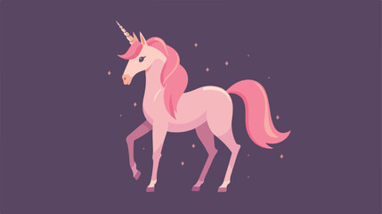 Pink unicorn on purple background flat vector 