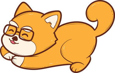 Cute cartoon Shiba Inu dog wearing glasses