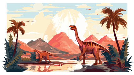 Prehistoric planets. Landscape with dinosaurs.