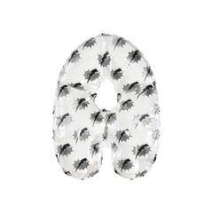 3D inflated balloon letter A with white & black power lightning comic hero pattern glass surface