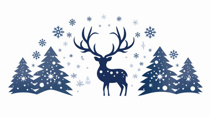 Reindeer with snowflakes and stars on the white background