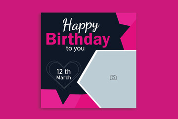 Birthday Social Media post, Birthday Template, Happy Birthday Template, Happy Birthday Design,