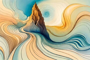 abstract waves forming a tall cliff form. ai generated.