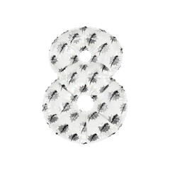3D inflated balloon Number 8 with white & black power lightning comic hero pattern glass surface