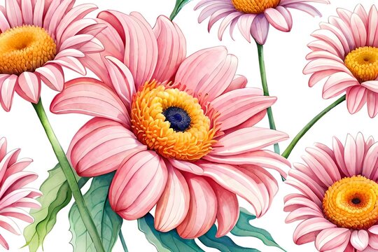 Pastel watercolor daisy flowers illustration. floral background. Mother's Day, wedding, birthday, Easter, Valentine's Day. Pastel colors. Spring. Summer. ai generated art