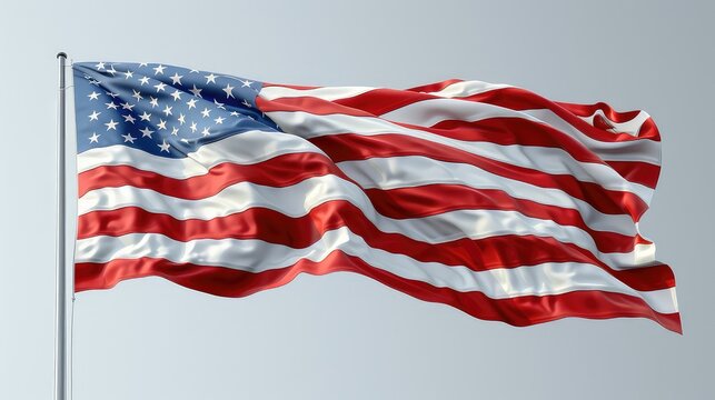 14 June Flag Day, American Flag waving in the wind isolated on gray background.
