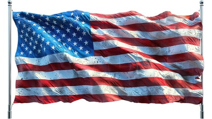 Obraz premium 14 June Flag Day, American Flag waving in the wind isolated on white background.