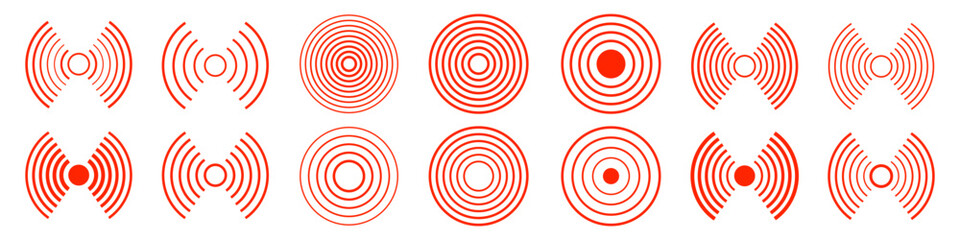 Collection of vector red radar icons with editable strokes
